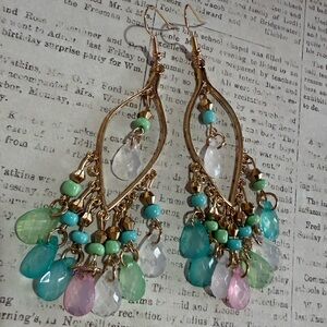 Gorgeous Gold and Multicolor Teardrop Earrings